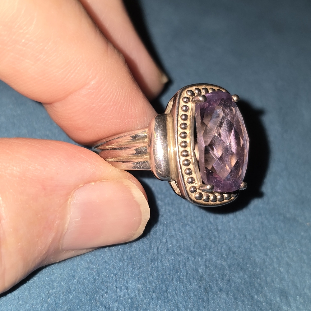 Silver 925 Sterling Heavy Elegant Purple Gemstone Ring - Picture 7 of 9